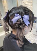 推し活ヘア☆編み込みツインおだんご