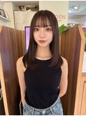 黒髪ボブルフネビージュワンレンくびレイヤーミディアムヘア