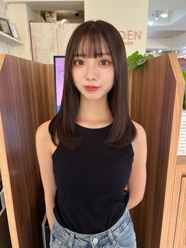 ガーデン 渋谷(GARDEN) 黒髪ボブルフネビージュワンレンくびレイヤーミディアムヘア