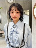 ウルフパーマ、ミディアムレイヤー、ウェーブヘア