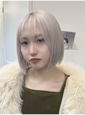 ミルクティーグレージュ切りっぱなしボブ長めボブナチュラルボブ