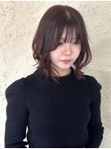 顔周りレイヤー 外ハネ くびれヘア 前髪カット レッドブラウン