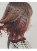インナーカラー/レッド×切りっぱなしボブ