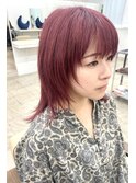 チェリーピンク/ハイレイヤーウルフ/ダブルカラー/ケアブリーチ