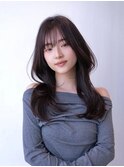 大人かわいい前髪セシルカットココアブラウンフリンジウェーブ