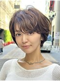 黒髪 細めハイライト×透明感カラー 小顔レイヤーショート　S53