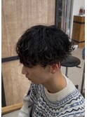 刈り上げツーブロック波巻きスパイラルパーマメンズマッシュ