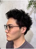 MEN’S HAIR/ブルーブラック/フェザーパーマ/ハイライト