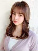 顔周りカットハッシュカットダークブラウンワンホンレイヤー韓国