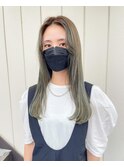 全頭ハイライト×グリーングレージュカラー