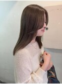セミロングレイヤー 顔周り オリーブベージュsk
