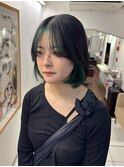 フェイスフレーミング  ブラック×グリーン お洒落ヘア インナー