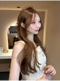 前髪あり秋冬オリーブベージュロングレイヤーカット10代20代30代
