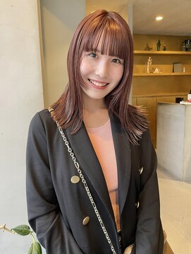 ヘアー アイス ルーチェ(HAIR ICI LUCE) ブリーチなしピンクブラウン 艶感ストレート重めバング 林