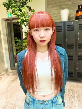 ヲタク 渋谷 代官山 恵比寿(wotaku.) ピンクオレンジカラーハイトーンブリーチカラーダブルカラー前髪