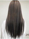 30代40代大人可愛いシークレットハイライト暗髪グレージュロング
