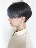 【morio原宿】刈上げハンサムショート 前髪カラー ネイビー