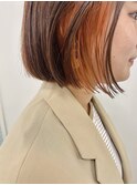インナーカラー　オレンジカラー　暖色　切りっぱなし　ボブ