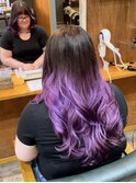 ロングレイヤーブリーチカラーパープルグラデーション