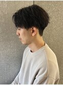 メンズナチュラルセンターパート波巻きスパイラルパーマ質感緩め