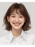 ナチュラルブラウンとラウンドバングのナチュラルボブ/松戸/五香