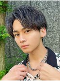 センターパートルーズショートパーマニュアンスツイスト