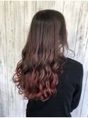 ロングヘア/レイヤー/レッドカラー/毛先グラデーションカラー
