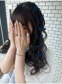 編み込み　巻き髪　イベントヘア　ライブヘア　リボン　推し活