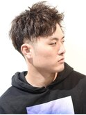 サイドグラデーション七三オールバックツイストパーマ