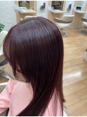 美髪/ピンクカラー/ベリーピンク/ブリーチなし/艶感/ロング/小顔