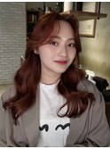 韓国風外ハネくびれセンター分けチェリーレッド