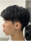 フェザーパーマ/グレーブルーカラー/刈り上げショートパンク