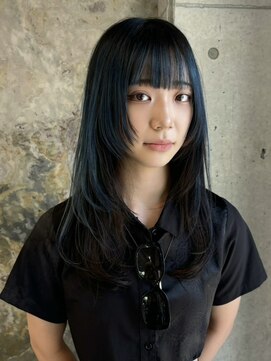 ソル ジングウマエ(SOL JINGUMAE) アンブレラカラーネイビー顔周りレイヤーカットインナーカラー◆