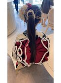 和装キッズヘアセット七五三お祝い水引きアレンジポニーテール