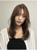 ミディアムレイヤーフェイスレイヤー顔周りヘーゼルグレージュ