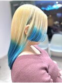blonde × sky blue
