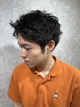 ラルス(Larus) ベリーショート/ダークアッシュ/ニュアンスパーマ/韓国マッシュ