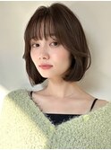 韓国ボブヘア前髪タンバルモリワンカールボブオリーブブラウン