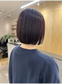 ミニボブ/ボルドー/暖色/20代/30代/40代/ボブ/切りっぱなしボブ