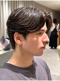 センターパートメンズカットフェザーパーマ海外風カット