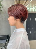 ハンサムショート、丸みショート、ピンクベージュ、ブリーチ