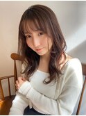 大人かわいいくびレイヤーまろベージュ小顔シースルーバング