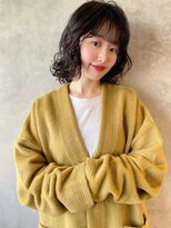 ボブプードルパーマ黒髪パーマボブ