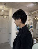 メンズカットウルフカットセンターパートニュアンスパーマ
