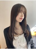 大人かわいい小顔顔まわりレイヤーまろベージュロングレイヤー