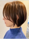 調布レディースショート丸みボブワンカラーショコラグレージュ