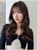 韓国風/小顔/レイヤーカット/シースルーバング/黒髪/ネビージュ