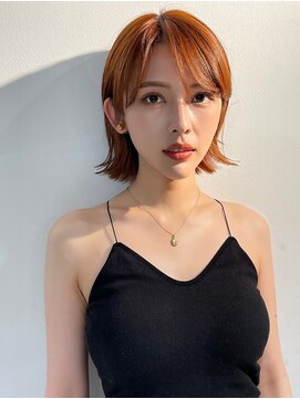 ニュート(Neut ) ブリーチ無しダブルカラー暖色オレンジボブ髪質改善カラー