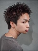 渋谷メンズスパイキーショートパーマ短髪アップバング刈り上げ