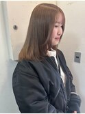 ミディアムレイヤーカット ブリーチなしベージュ 顔まわりカット